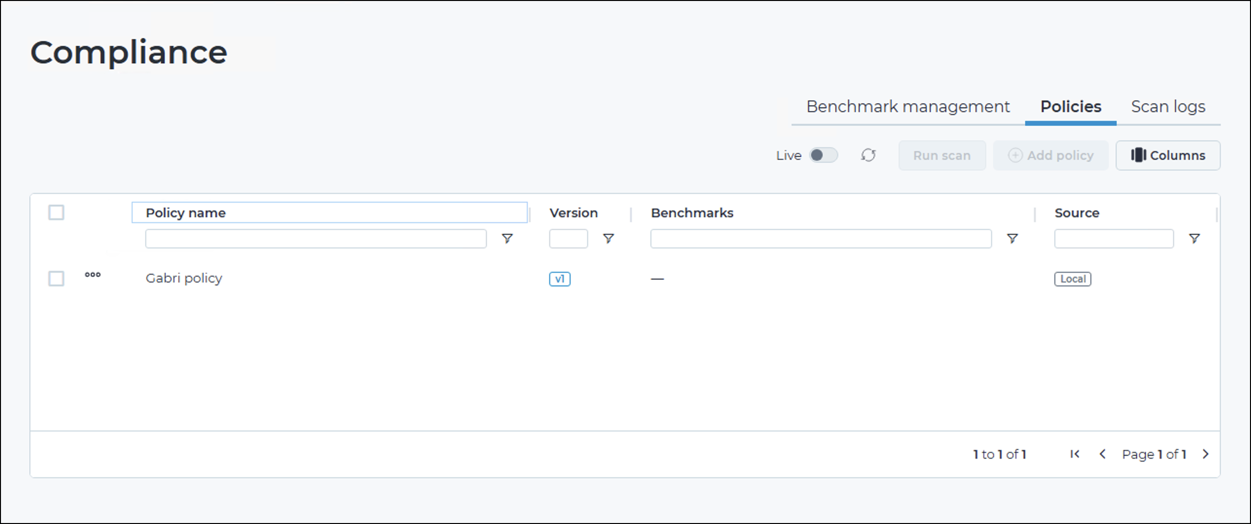Policies tab in the Arc local UI listing a local policy