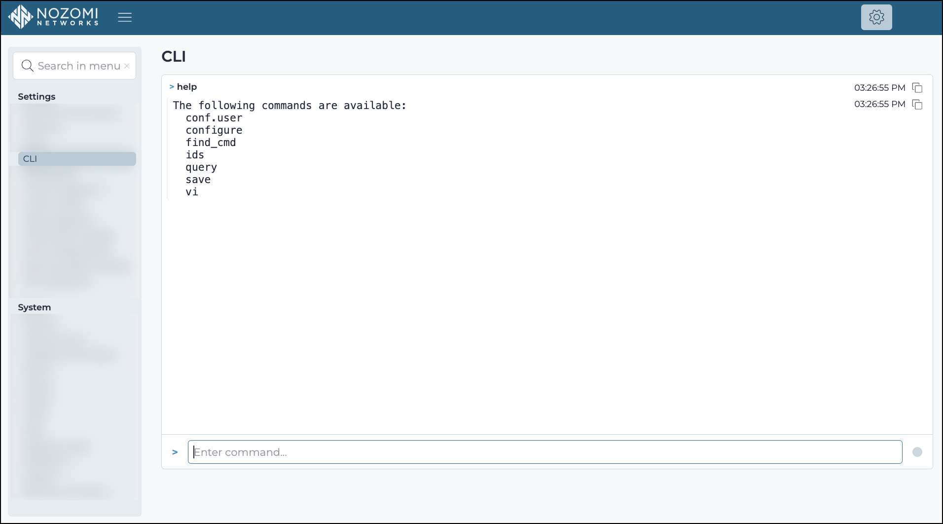 CLI interface showing configuration options and command output area