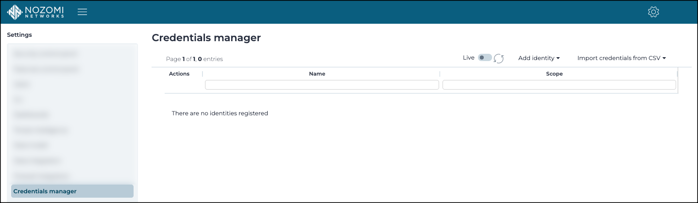 Credentials manager page