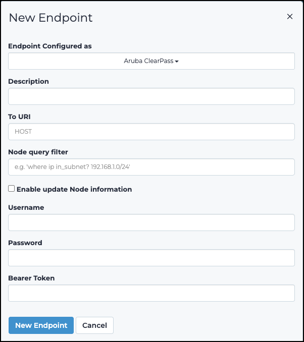 Aruba ClearPass dialog