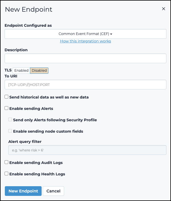 Common Event Format (CEF) dialog