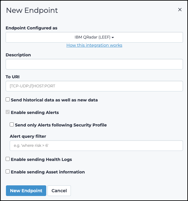 IBM QRadar (LEEF) dialog