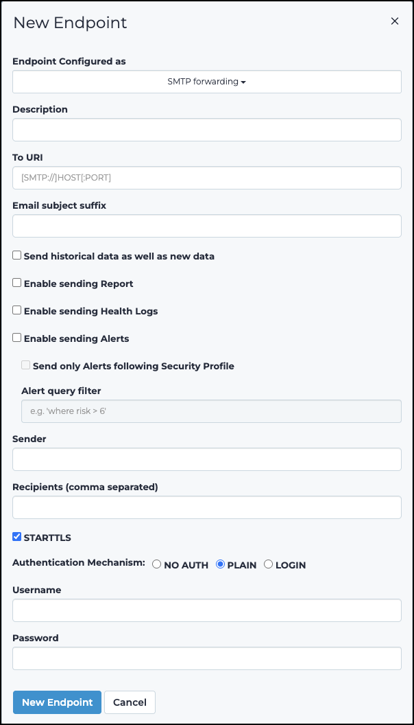 SMTP forwarding dialog