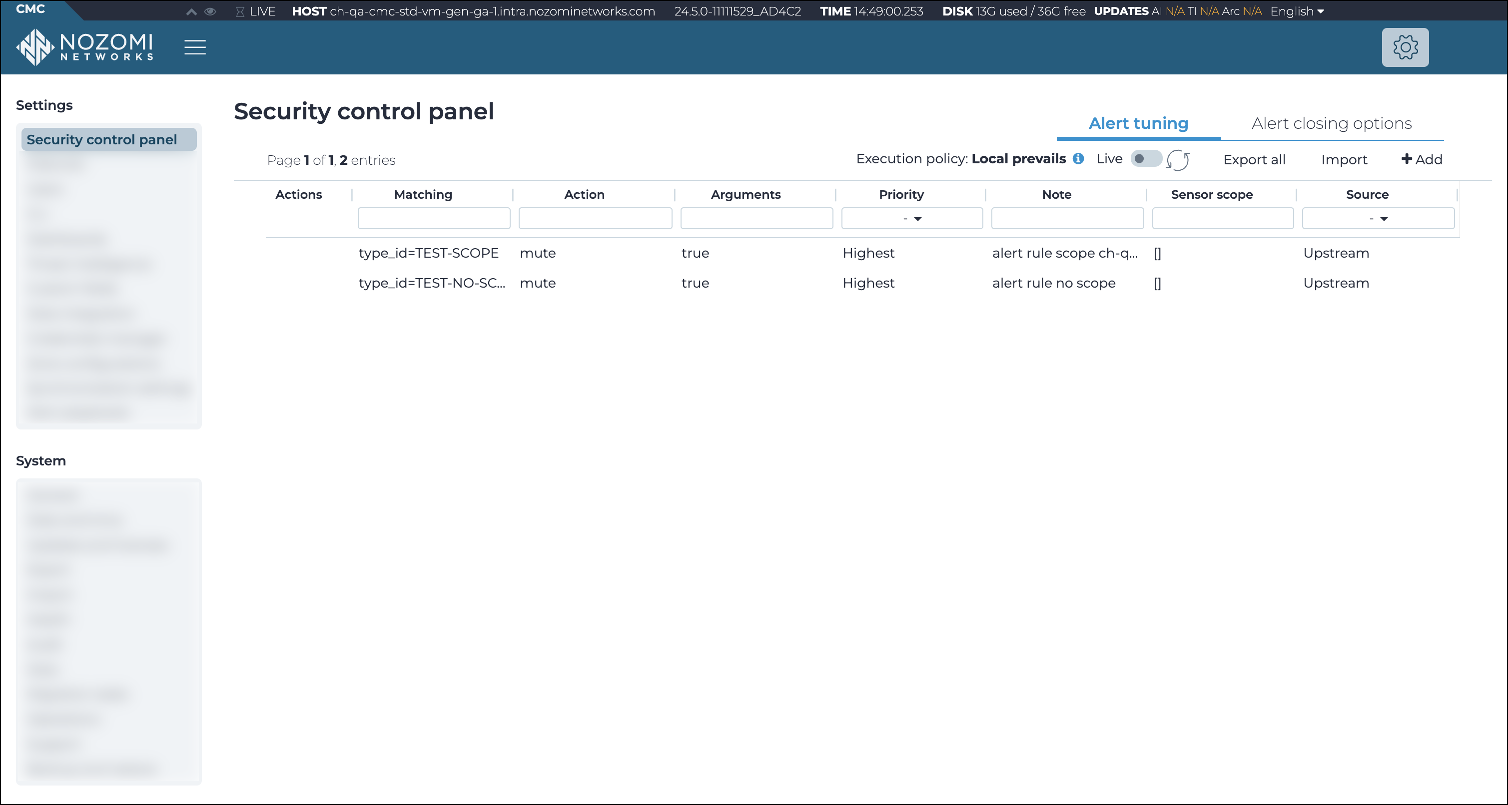 Data Manager Panel Security control panel