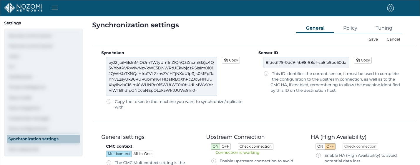 Synchronization settings page
