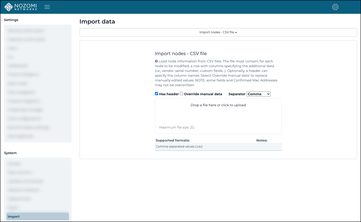 Import page
