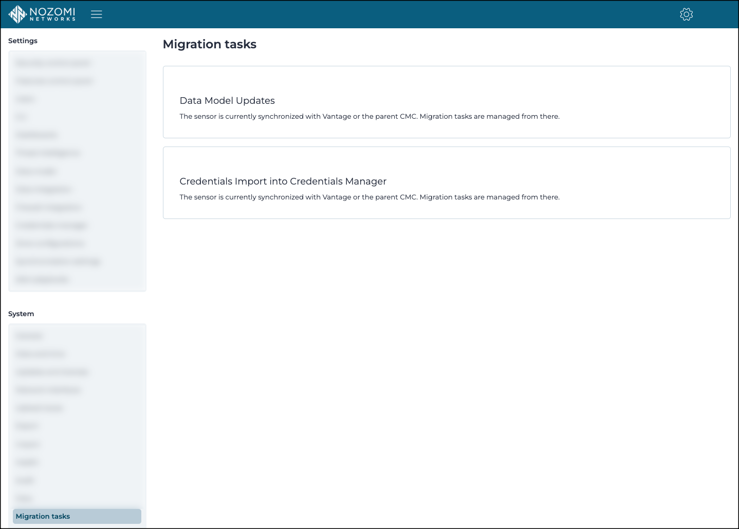 Migration tasks page