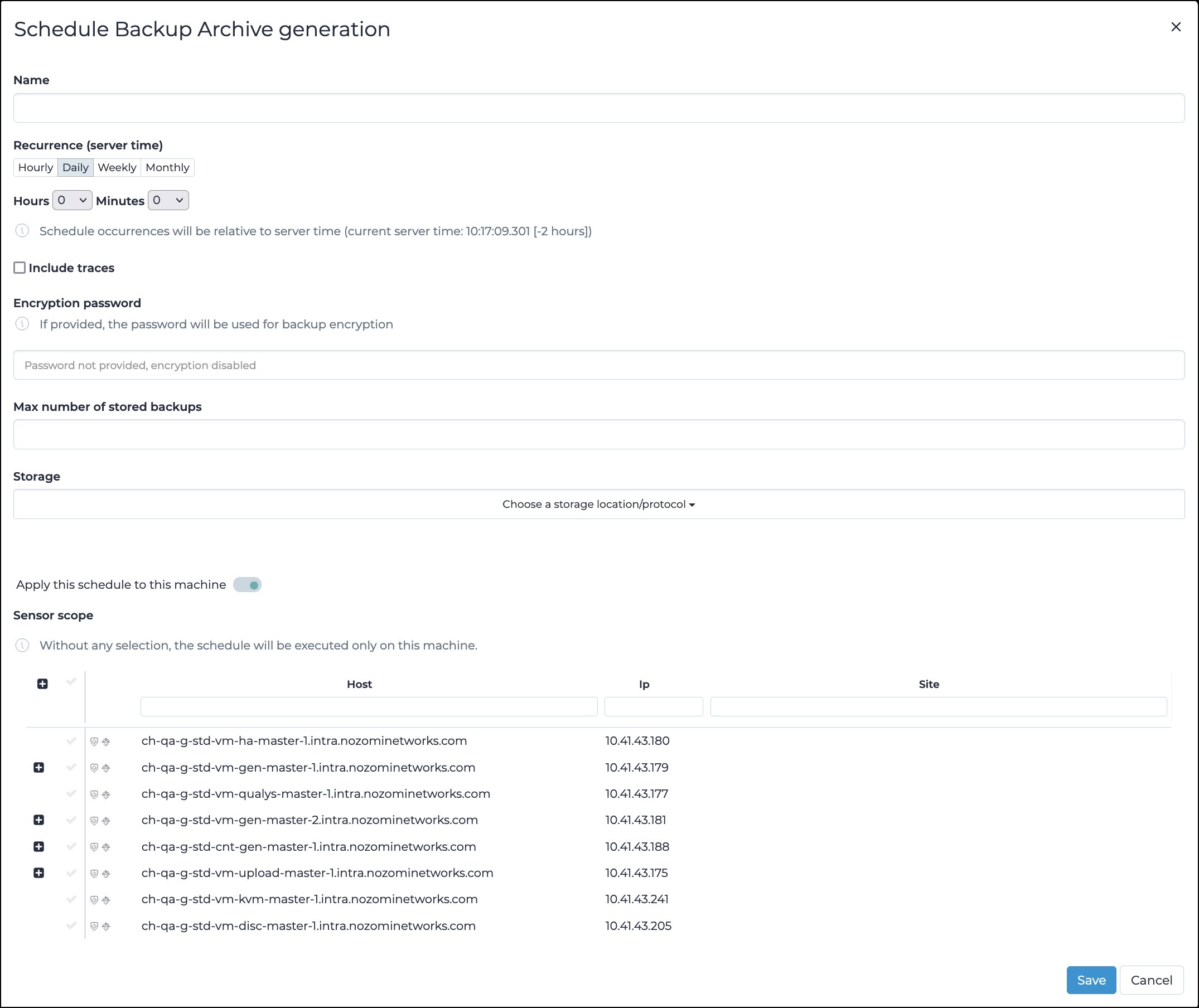 Schedule Backup Archive generation settings - CMC