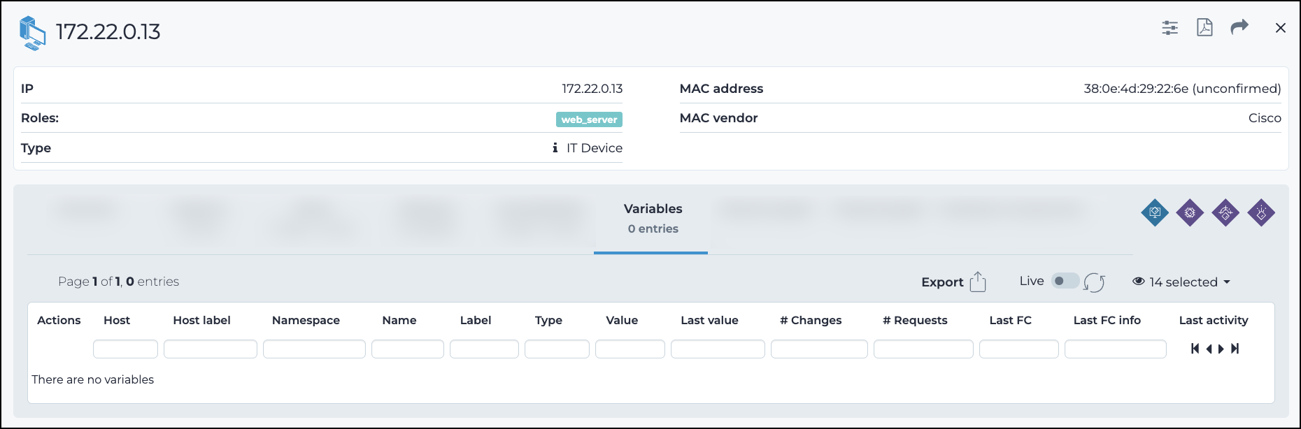 Variables tab