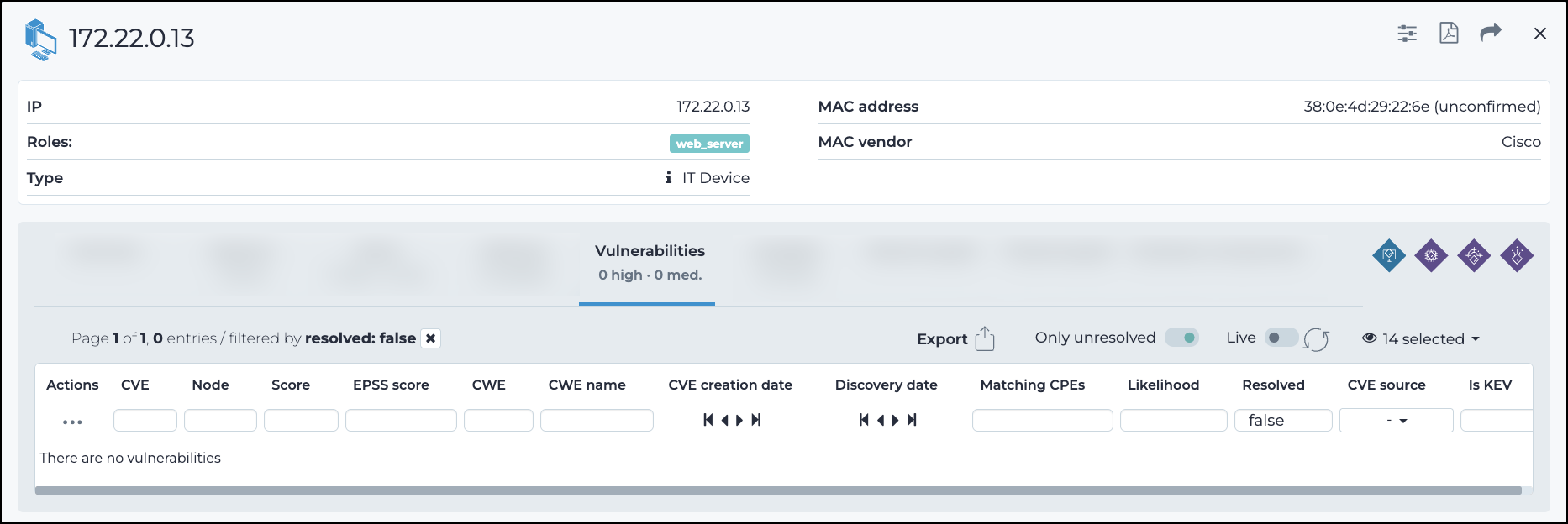 Vulnerabilities tab