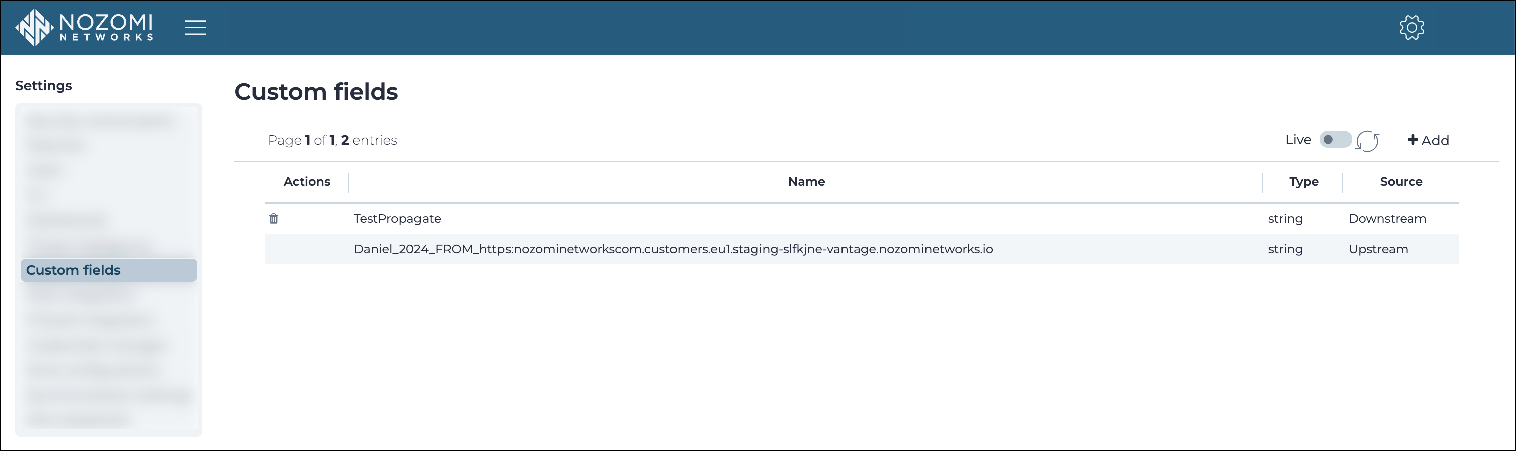 Custom fields page