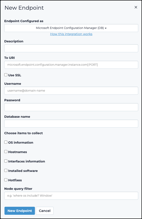 Microsoft Endpoint Configuration Manager (DB) dialog