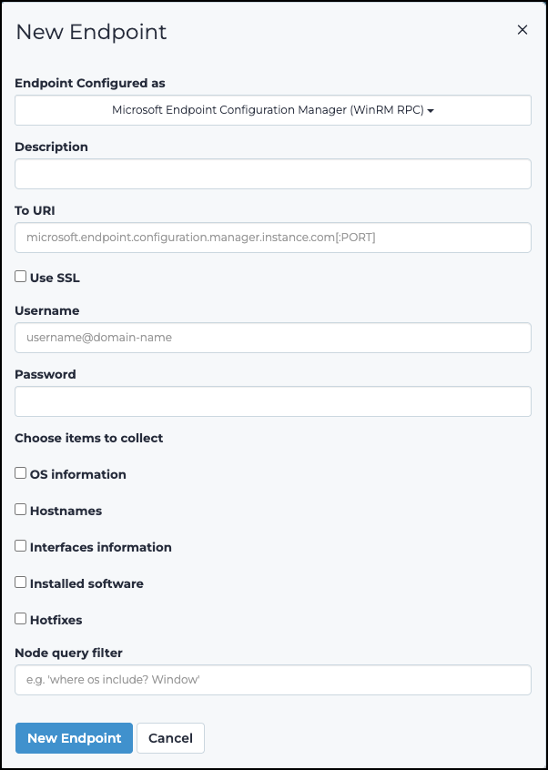 Microsoft Endpoint Configuration Manager (WinRM RPC) dialog