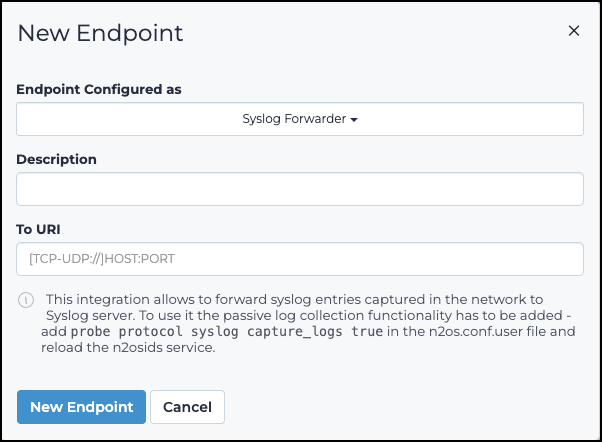 Syslog Forwarder dialog