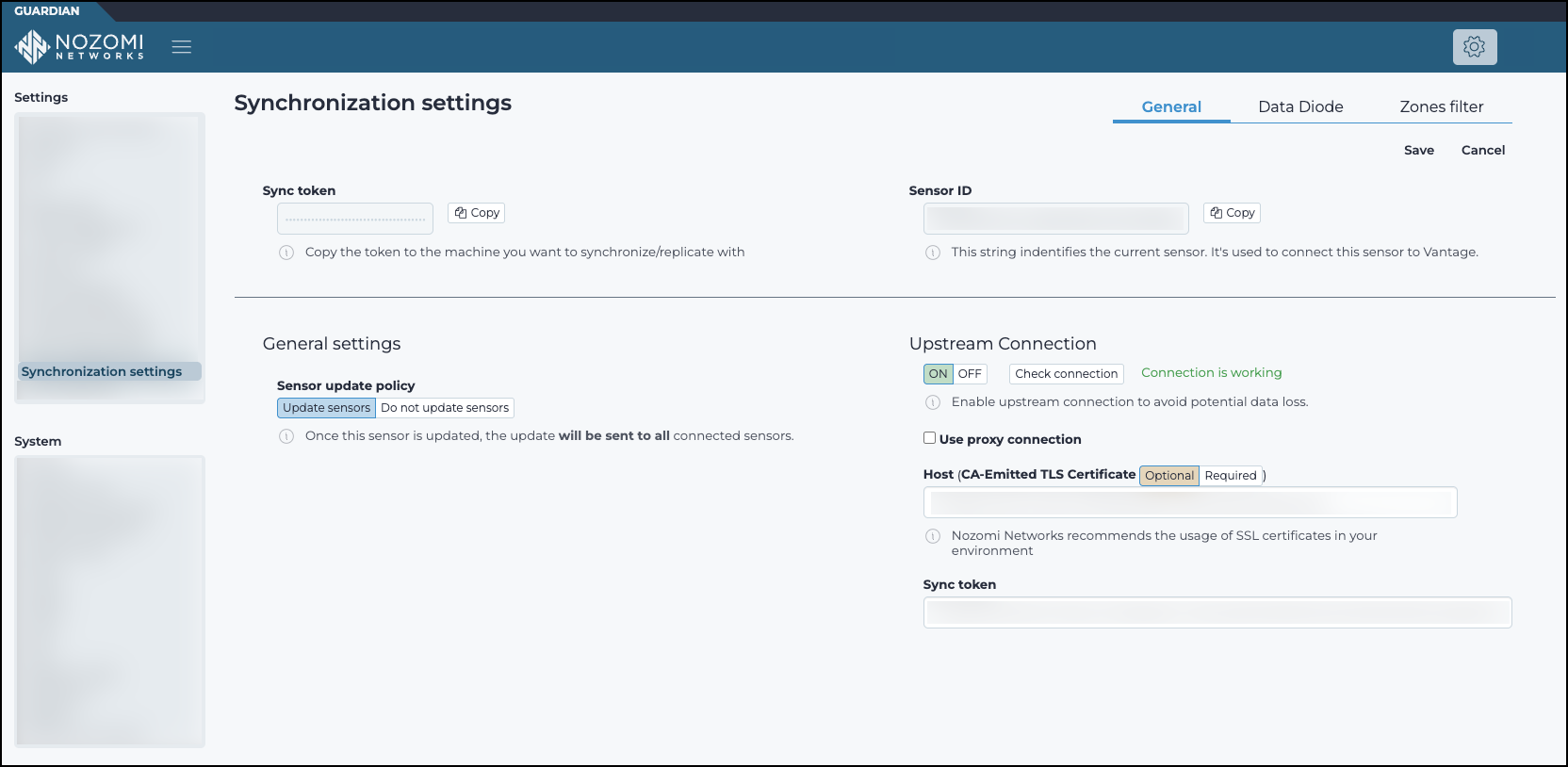 Synchronization settings page