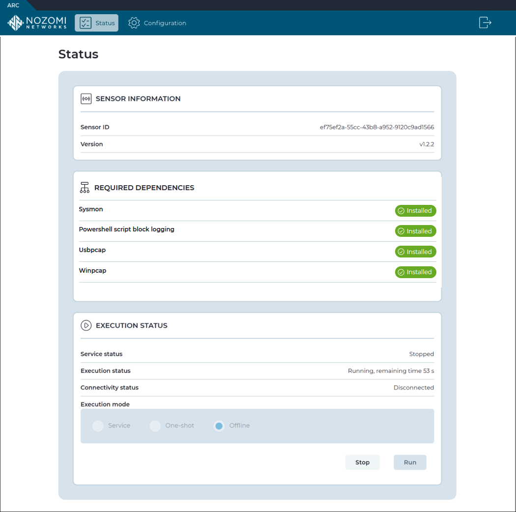 Local configuration UI - Status page