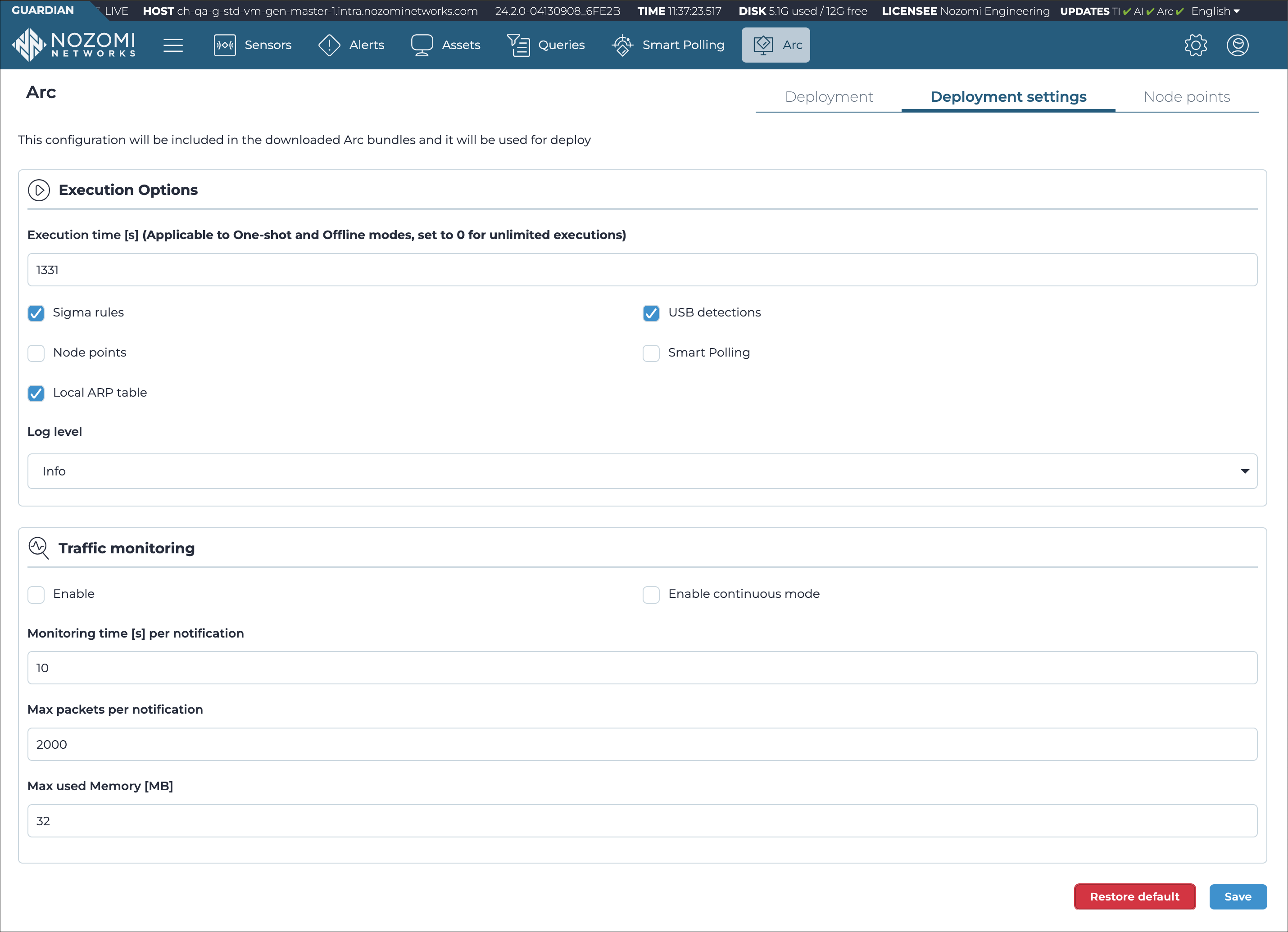 Deployment settings page