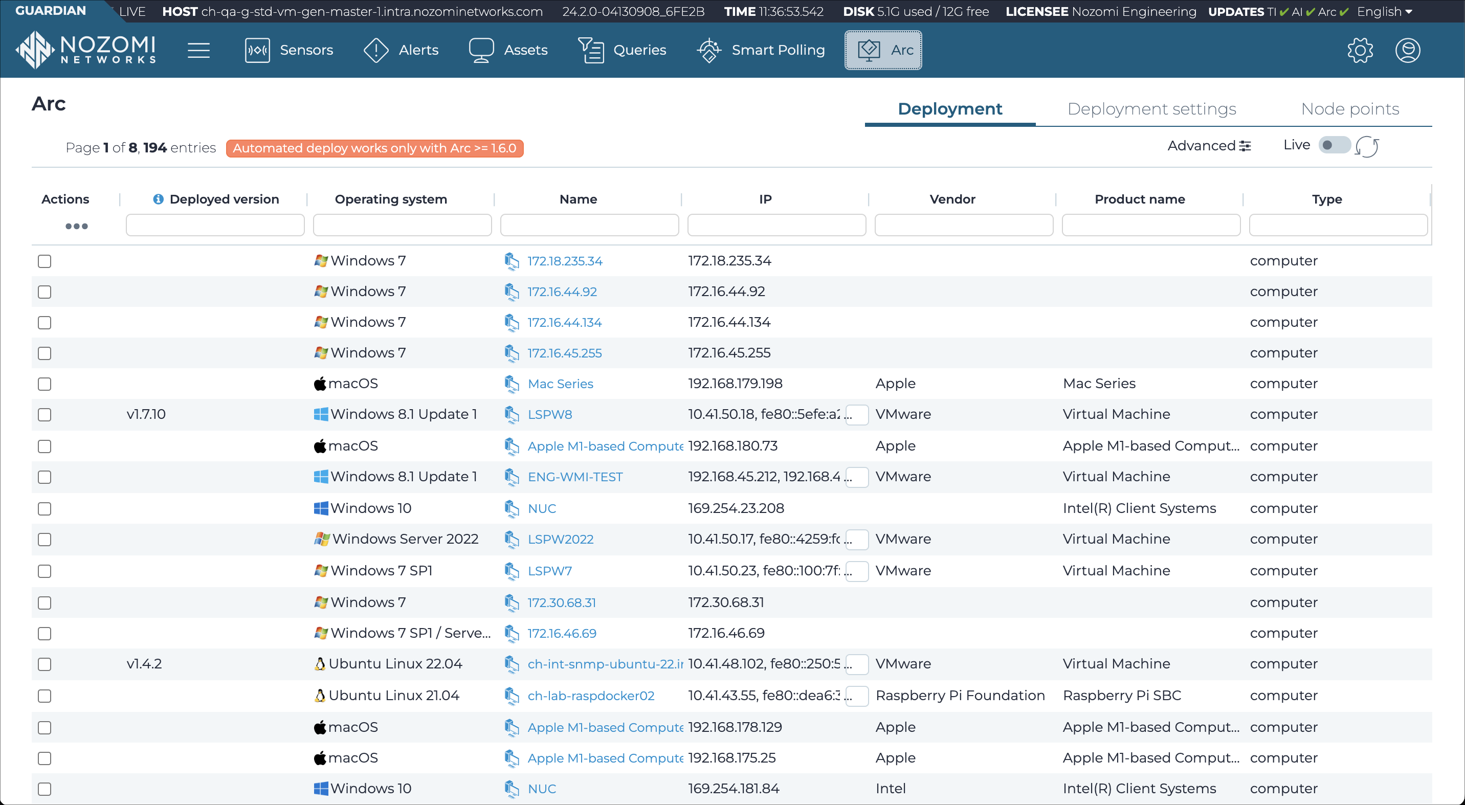 Deployment page