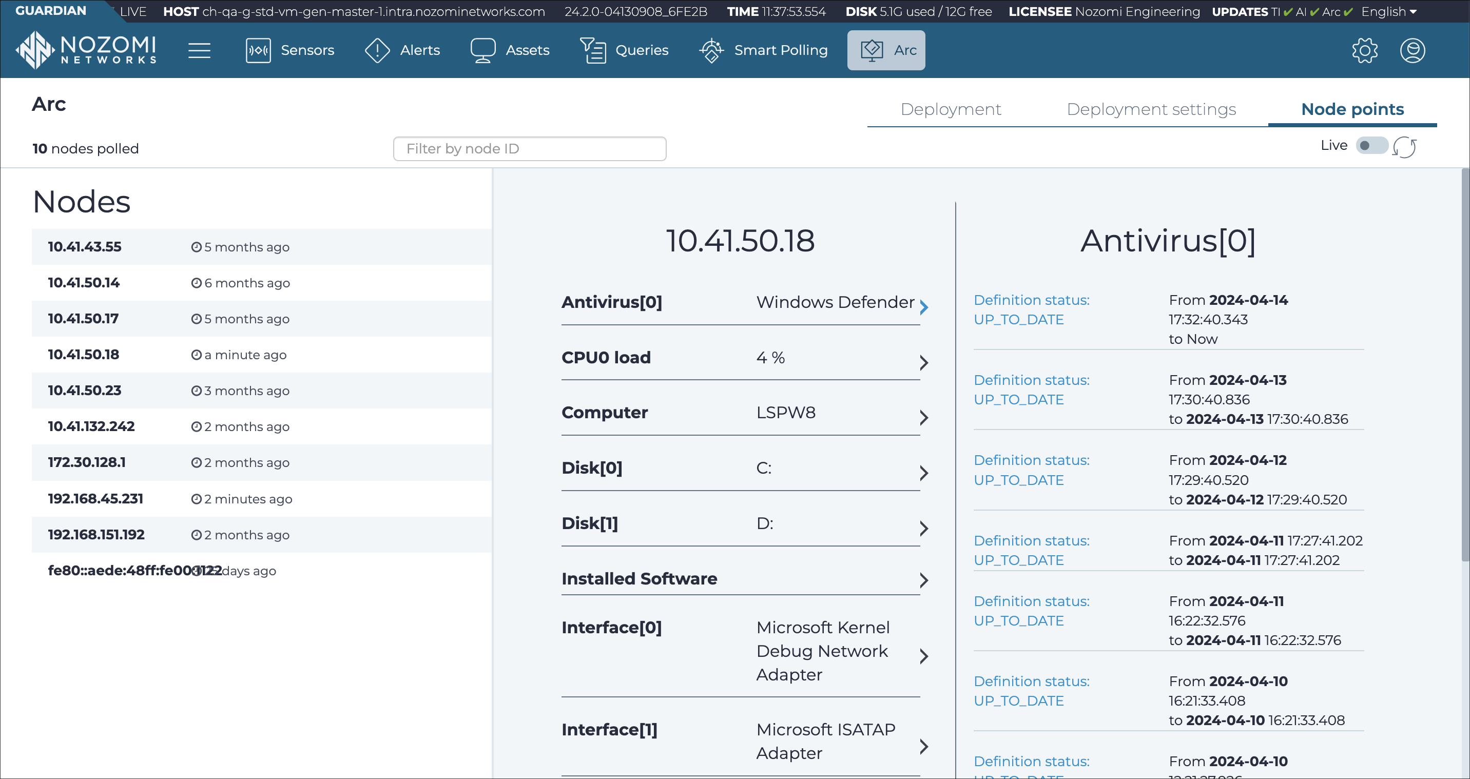 Node points page in Guardian