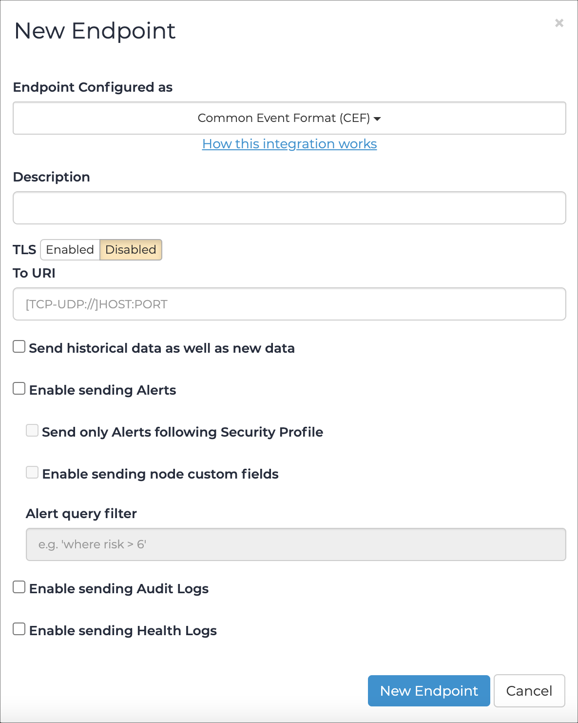 Common Event Format (CEF) dialog