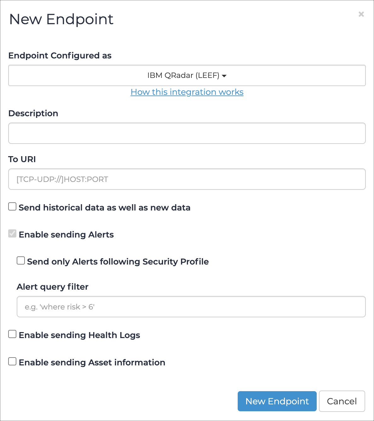 IBM QRadar (LEEF) dialog