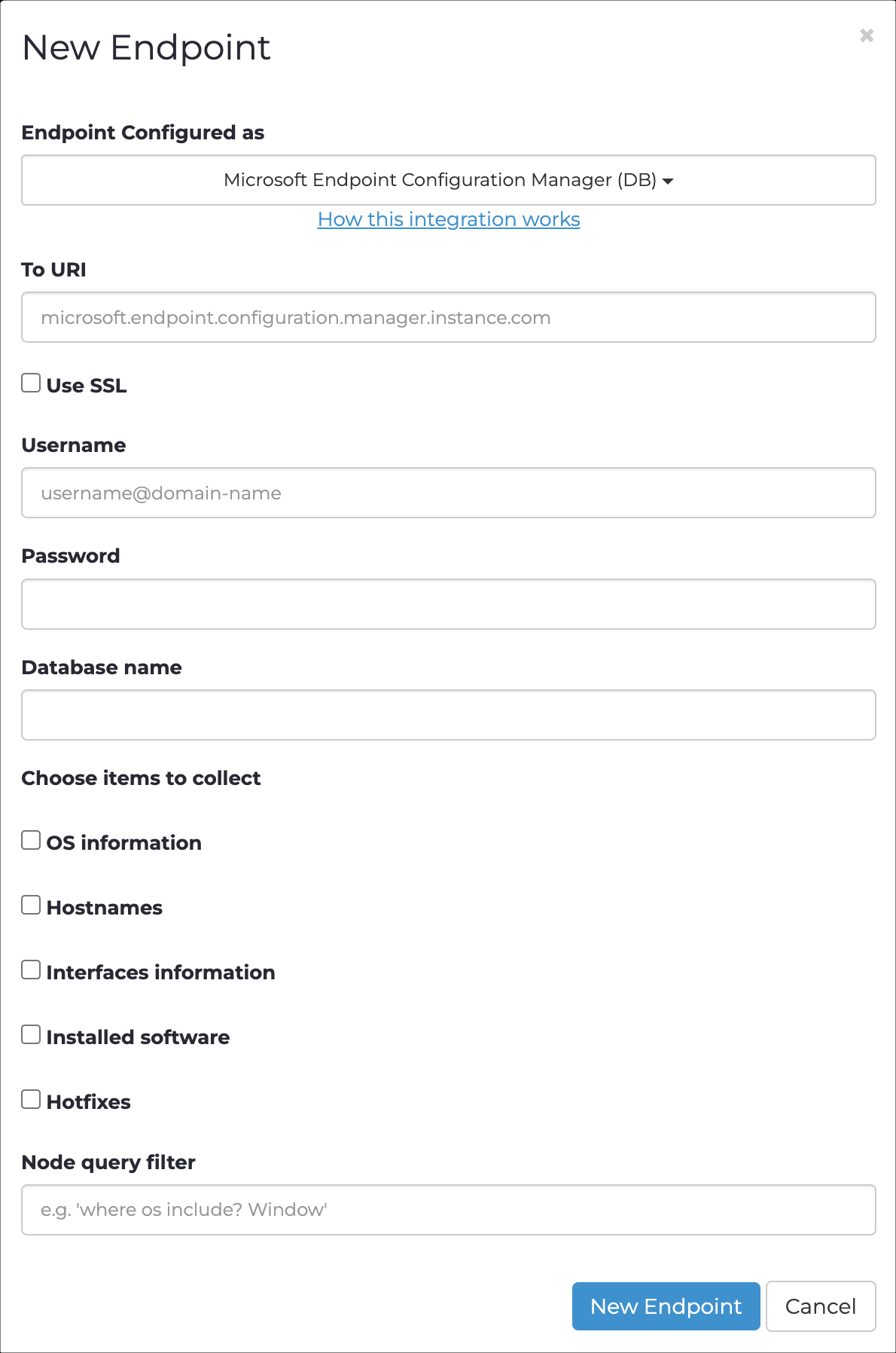 Microsoft Endpoint Configuration Manager (DB) dialog