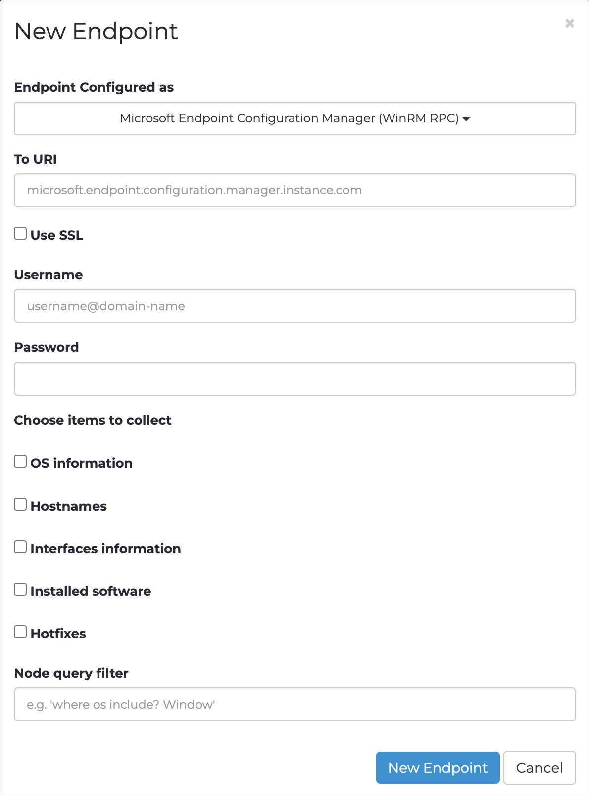 Microsoft Endpoint Configuration Manager (WinRM RPC) dialog