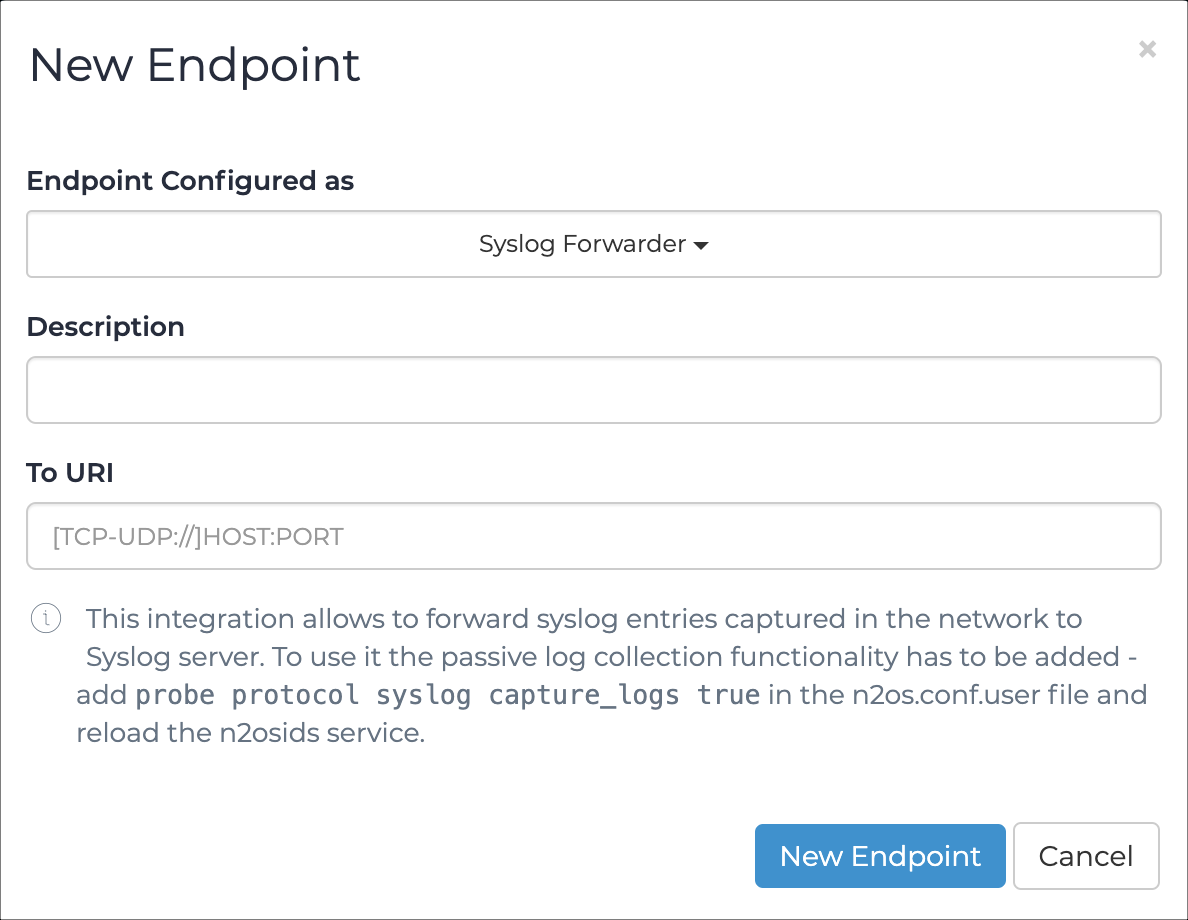 Syslog Forwarder dialog