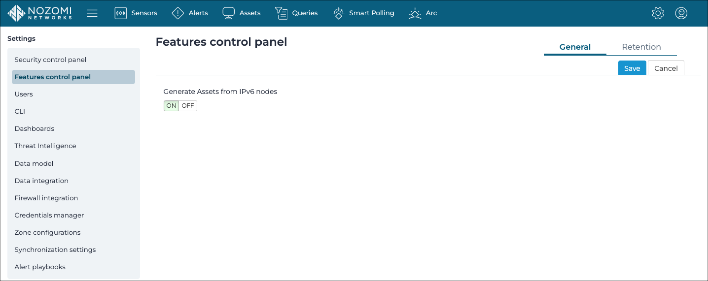 Features control panel page