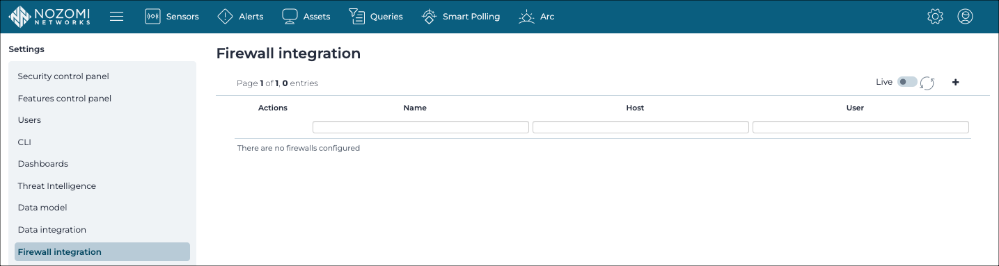 Firewall integrations page