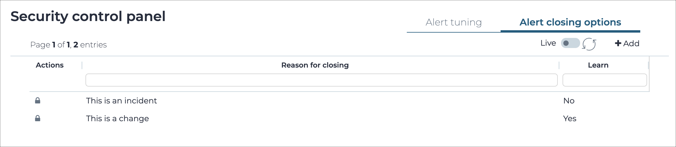 Alert closing options page