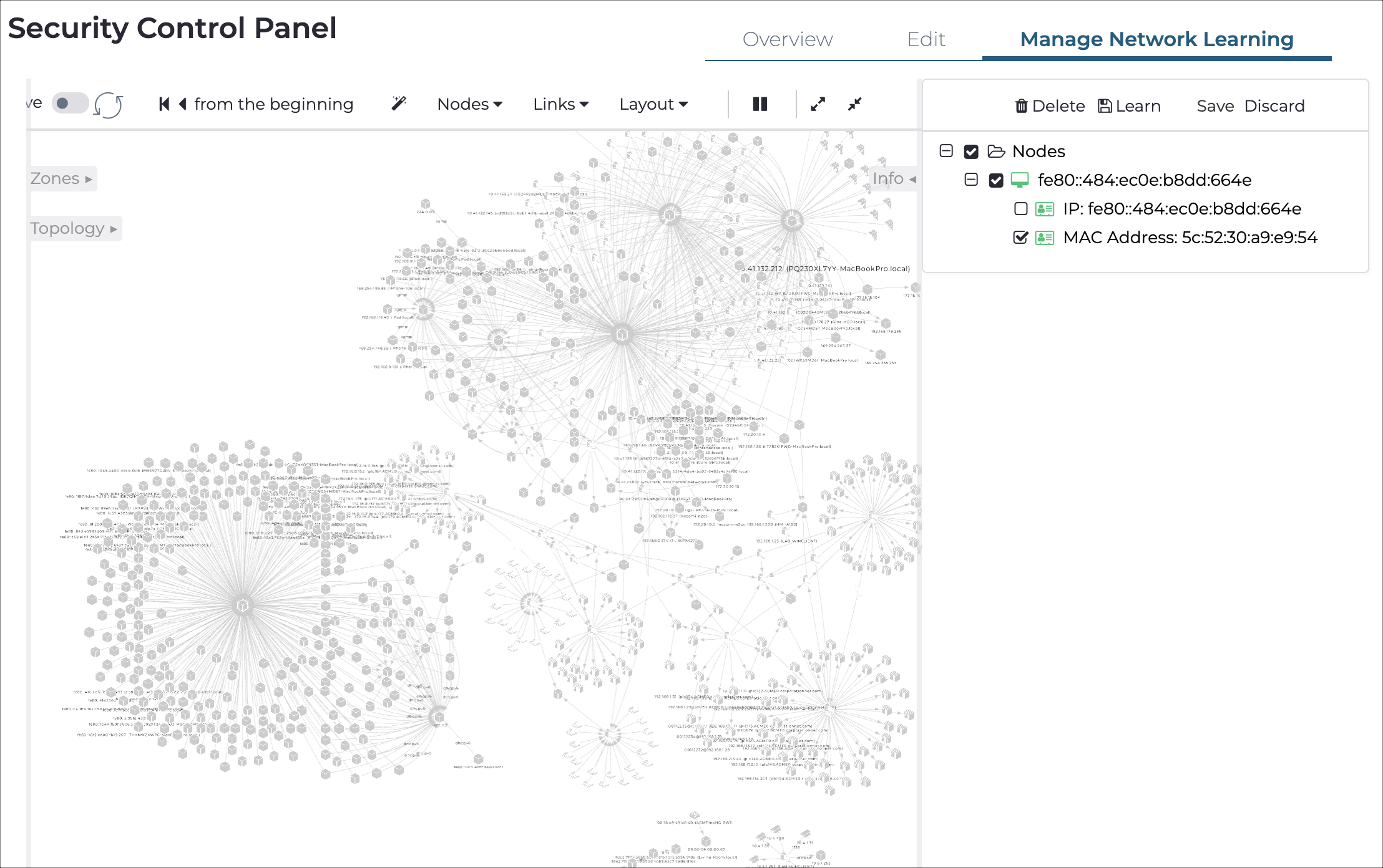 Manage network learning page