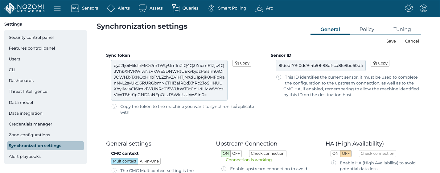 Synchronization settings page