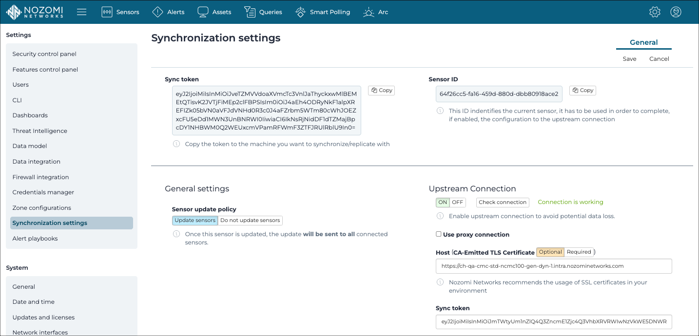 Synchronization settings page