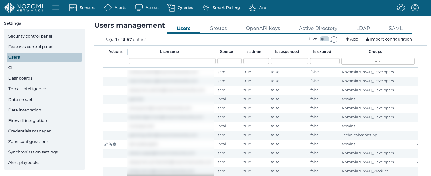 Users management page