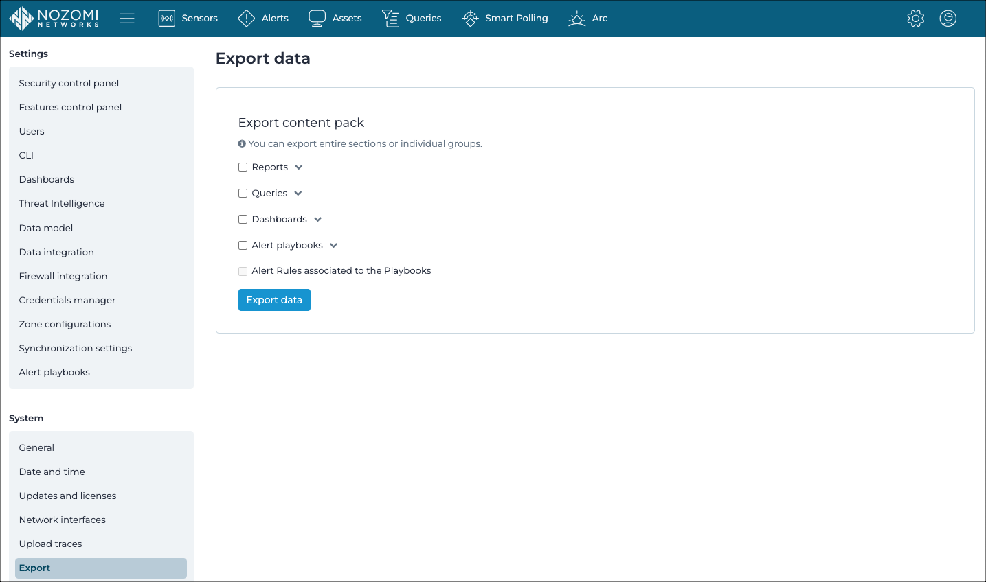 Export page