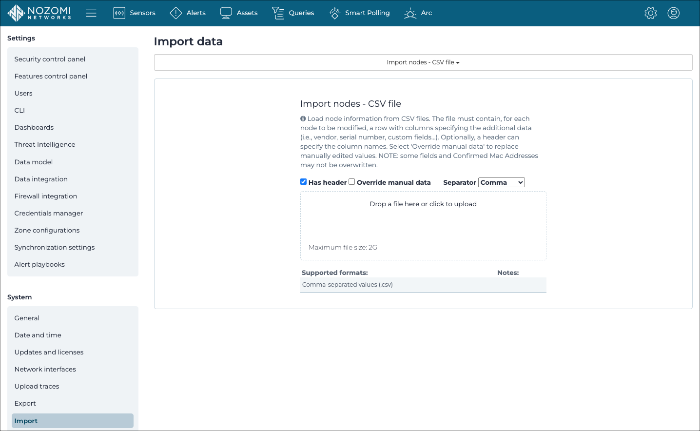 Import page