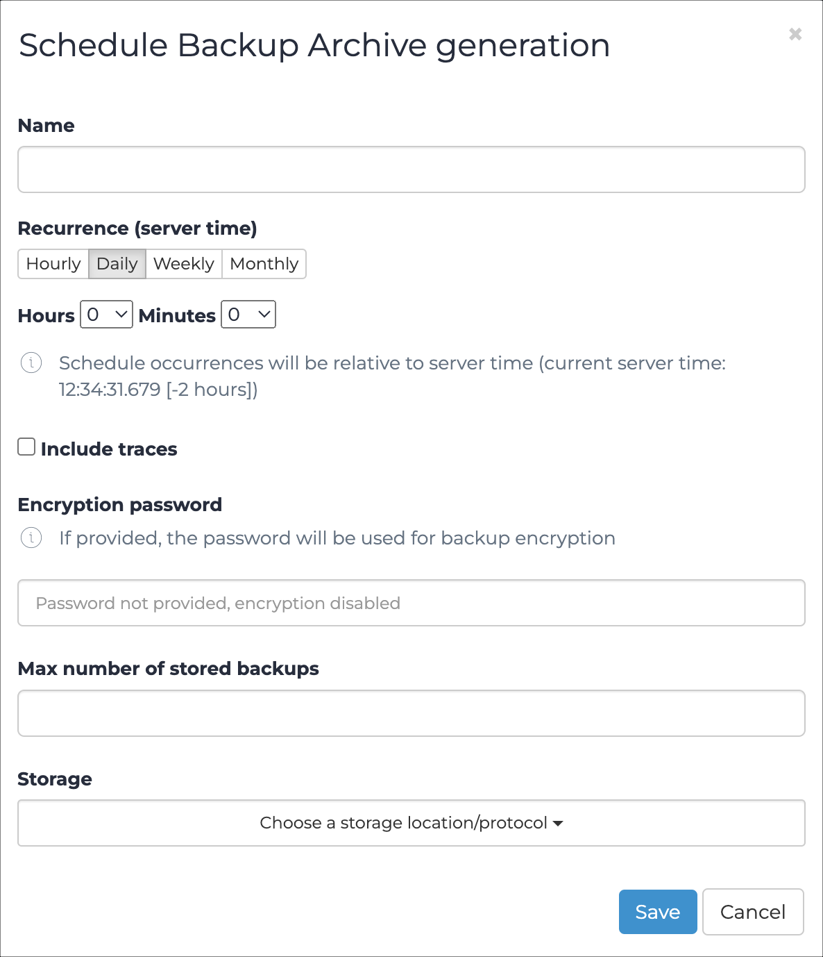 Schedule Backup Archive generation settings