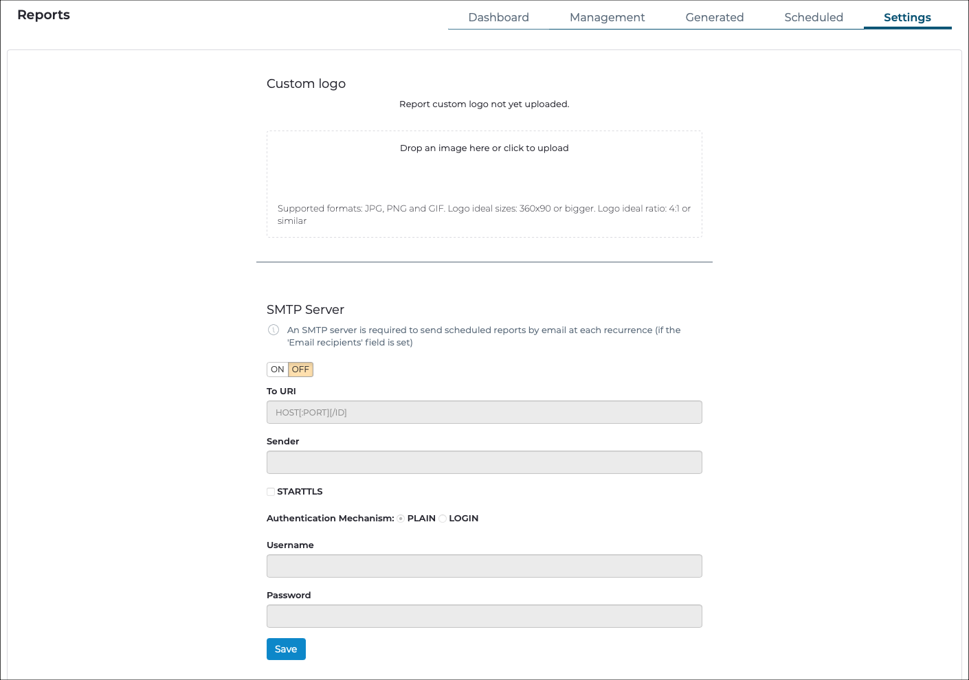 Settings page