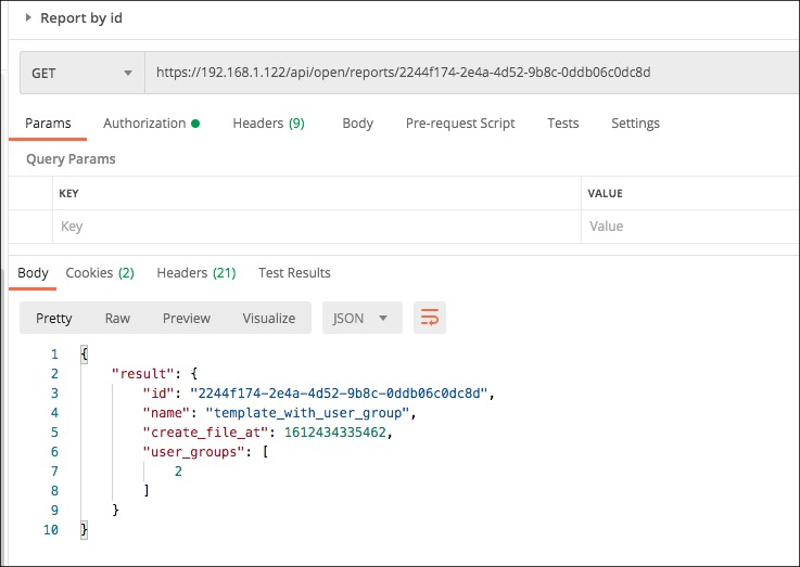 Example of reports/:id request