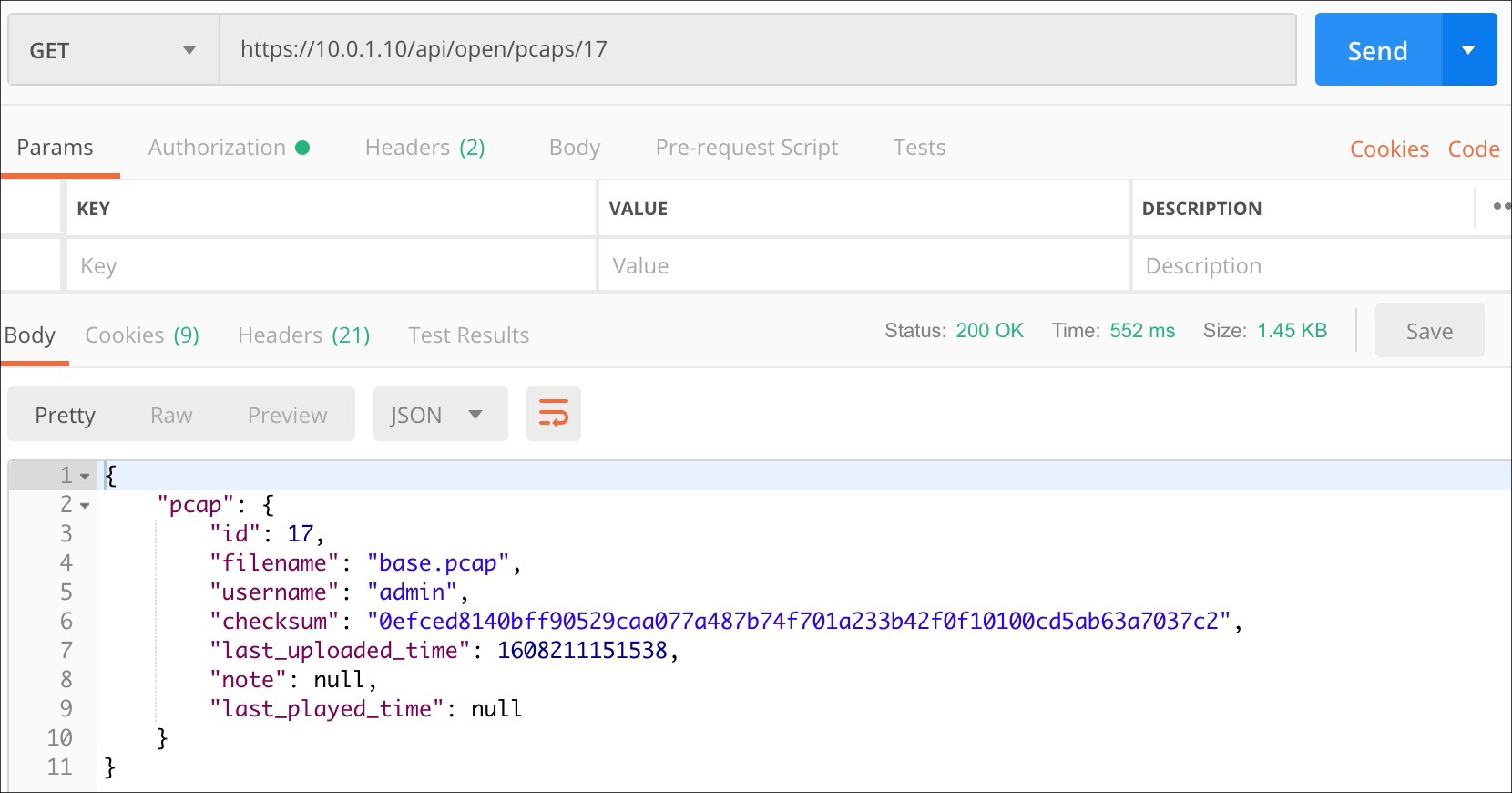 Example of traces get by Identifier request