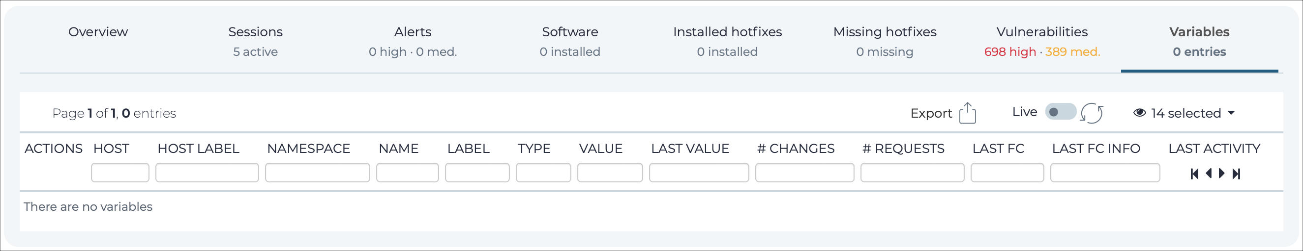 Variables tab