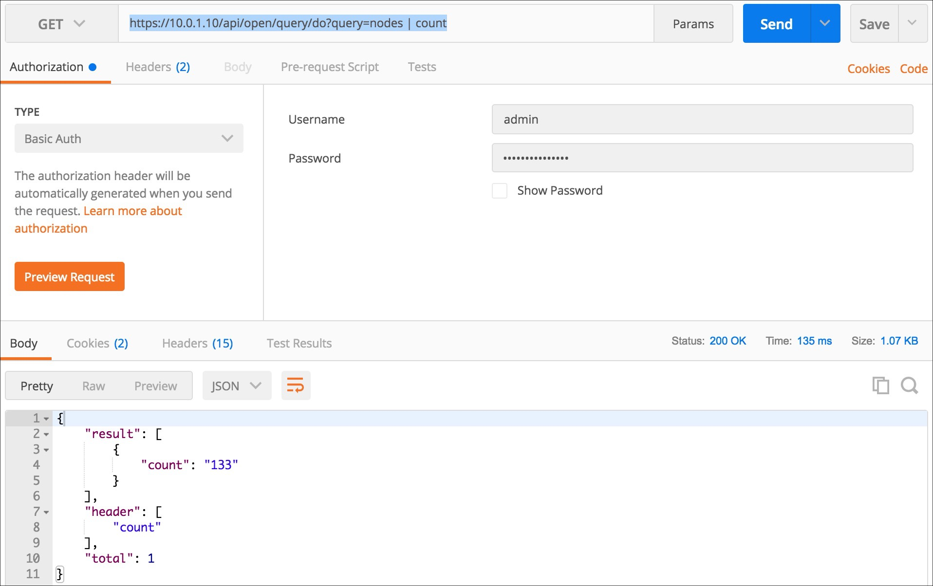 Example of a count query