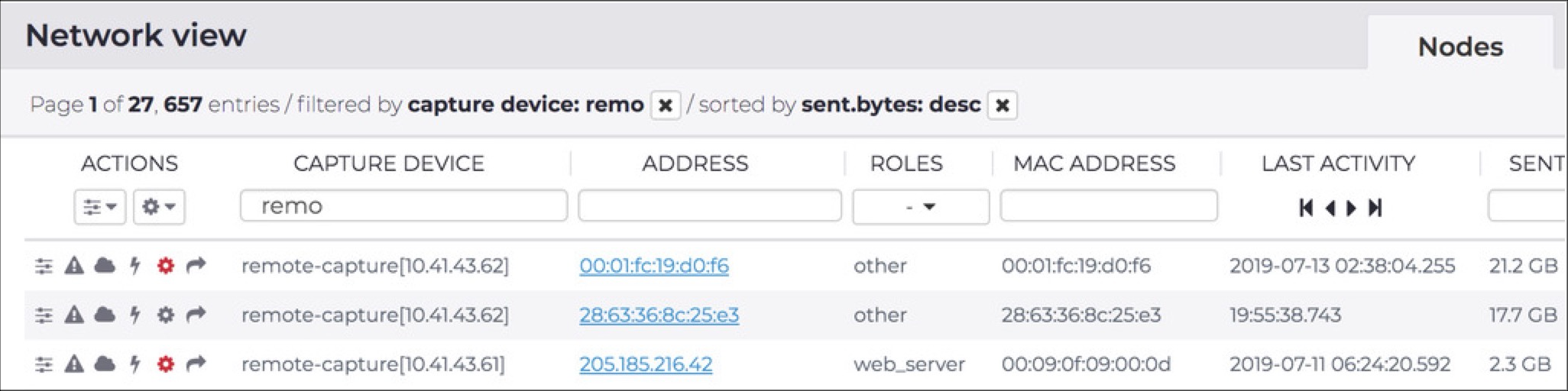 Network view - Nodes tab