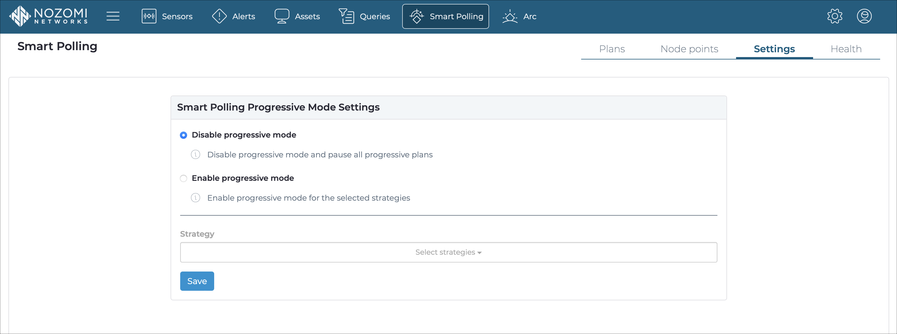 Settings page