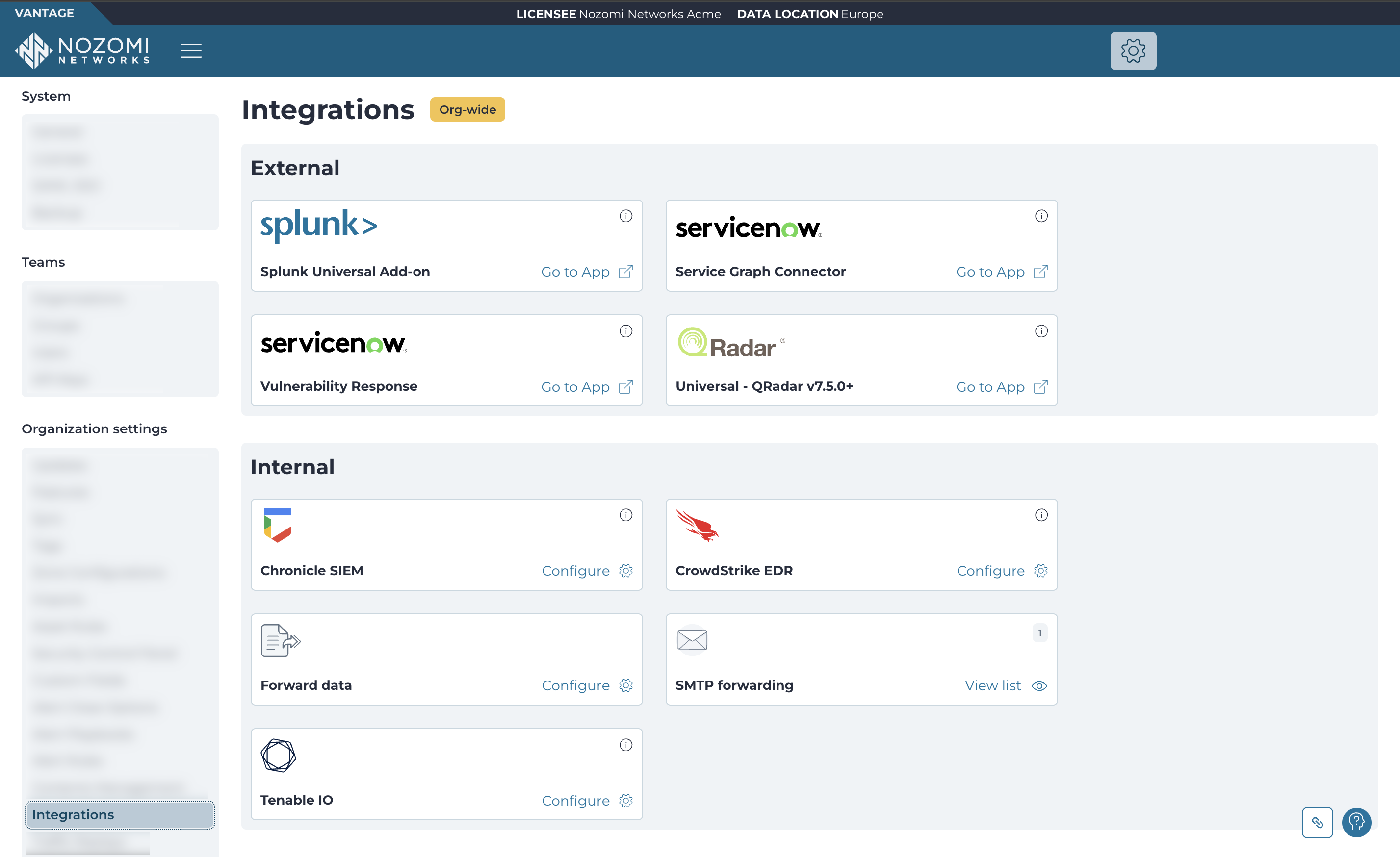 Integrations page