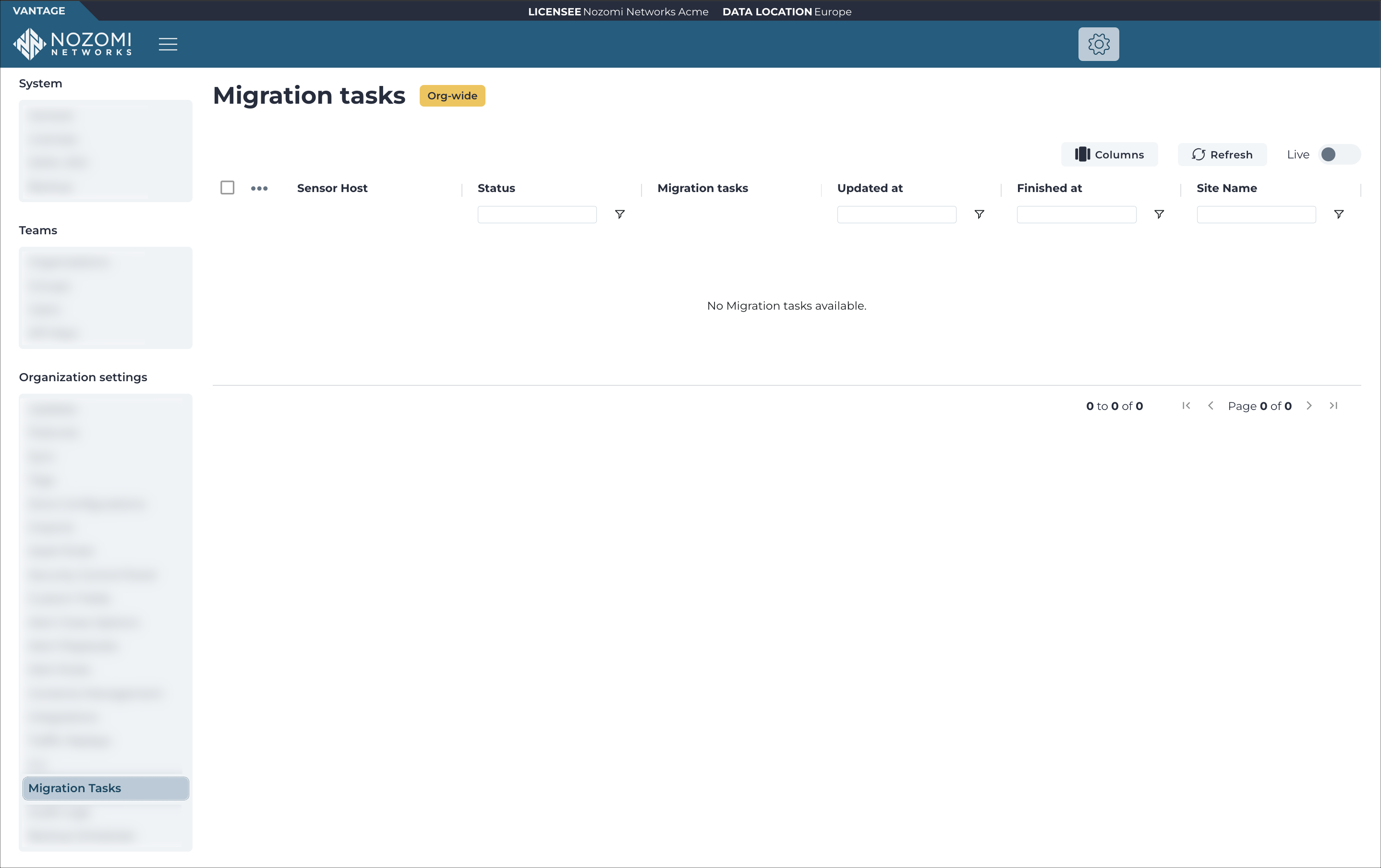 Migration tasks page