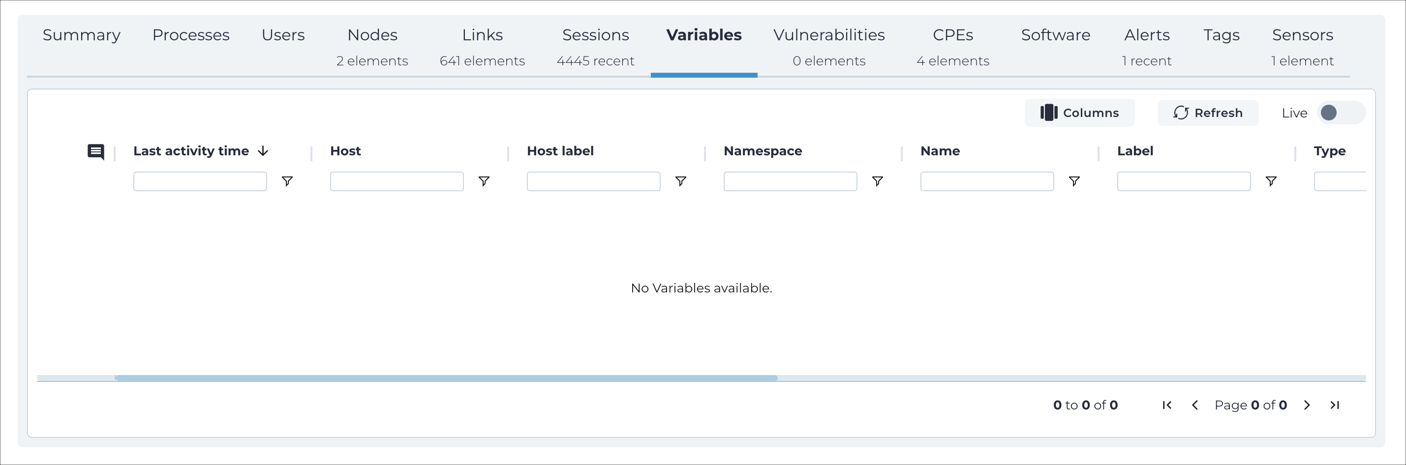 Variables tab