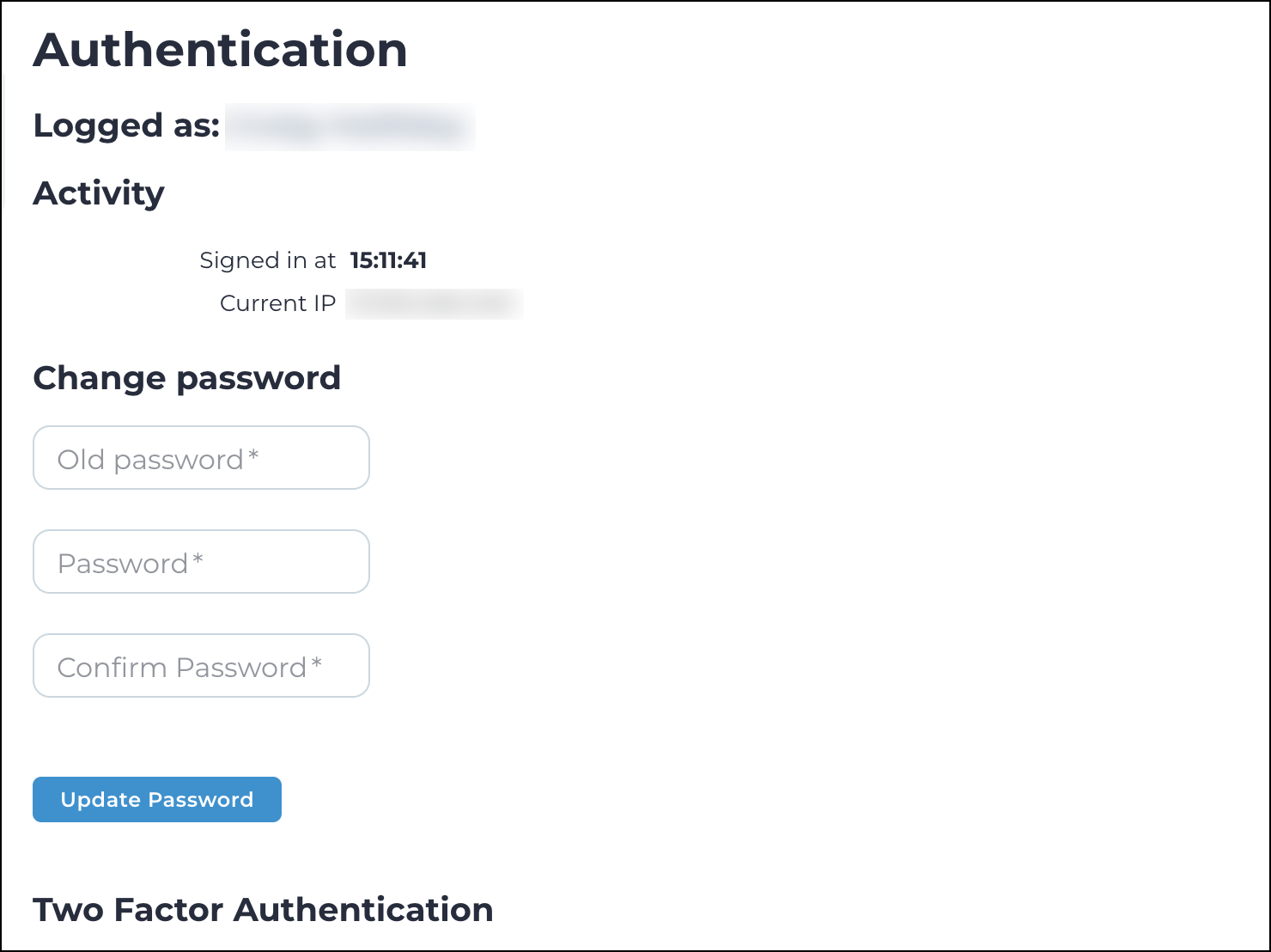 Authentication page