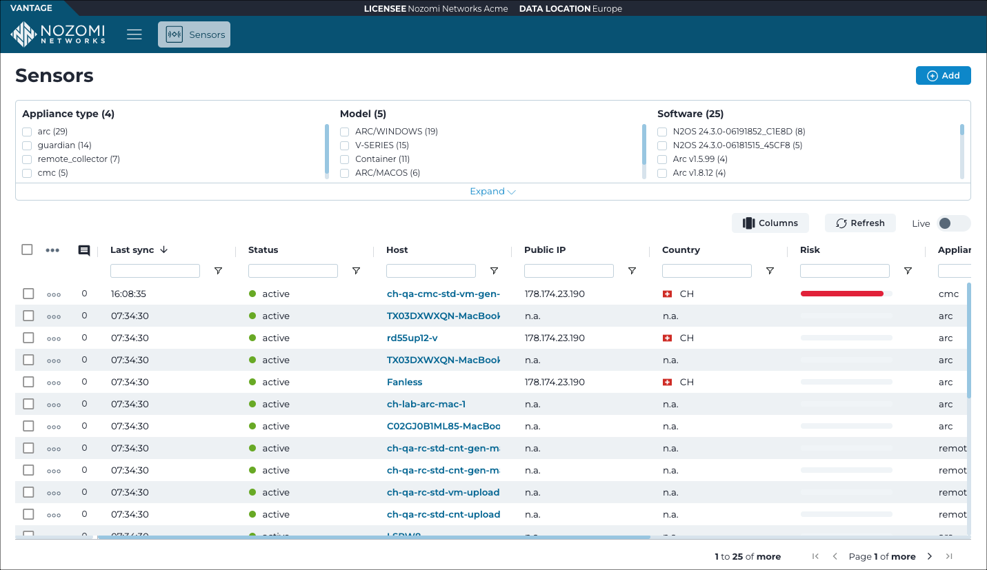 Sensors page